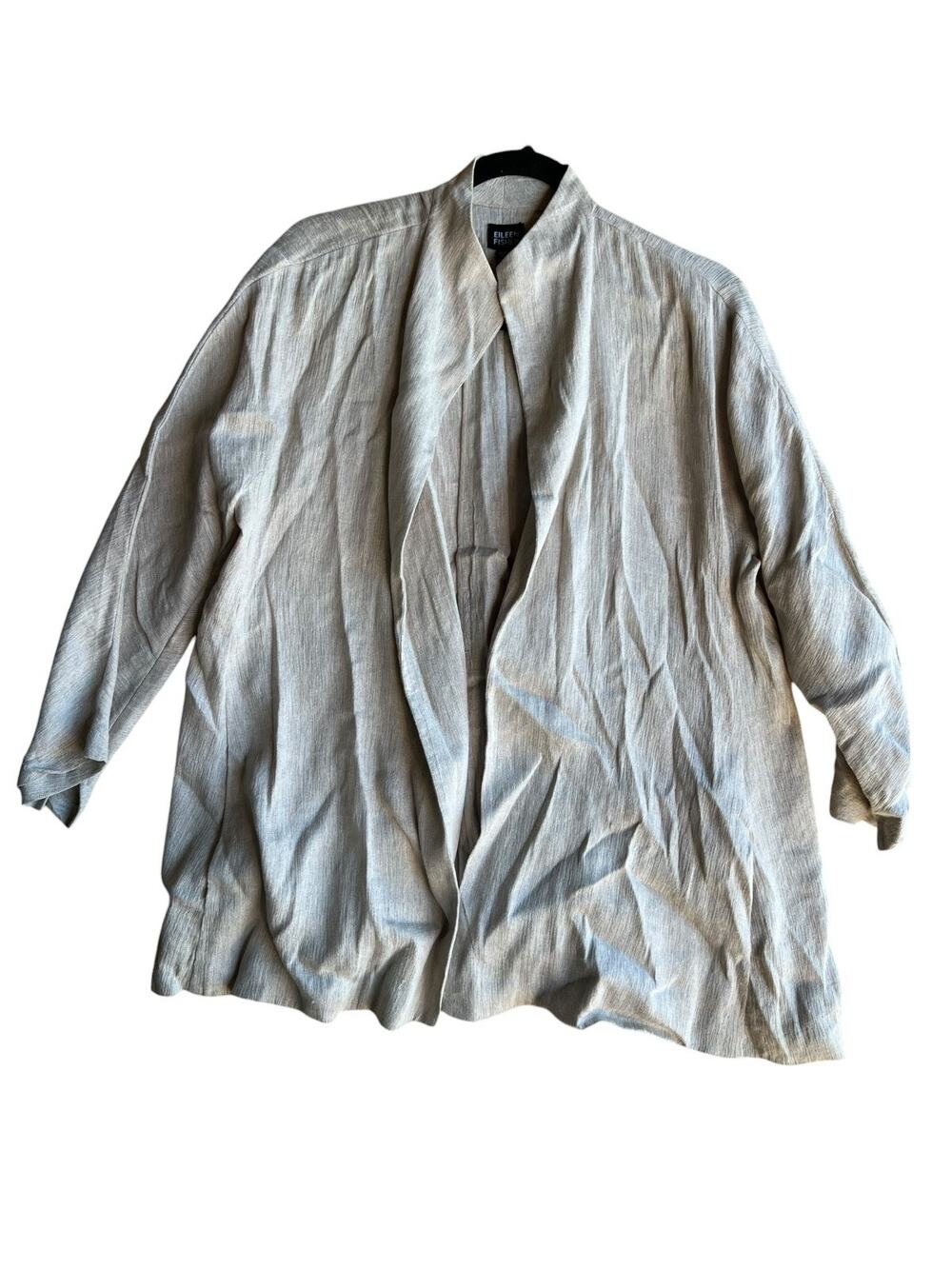 EILEEN FISHER Linen Blend Open Front Blazer Jacket Tan Large